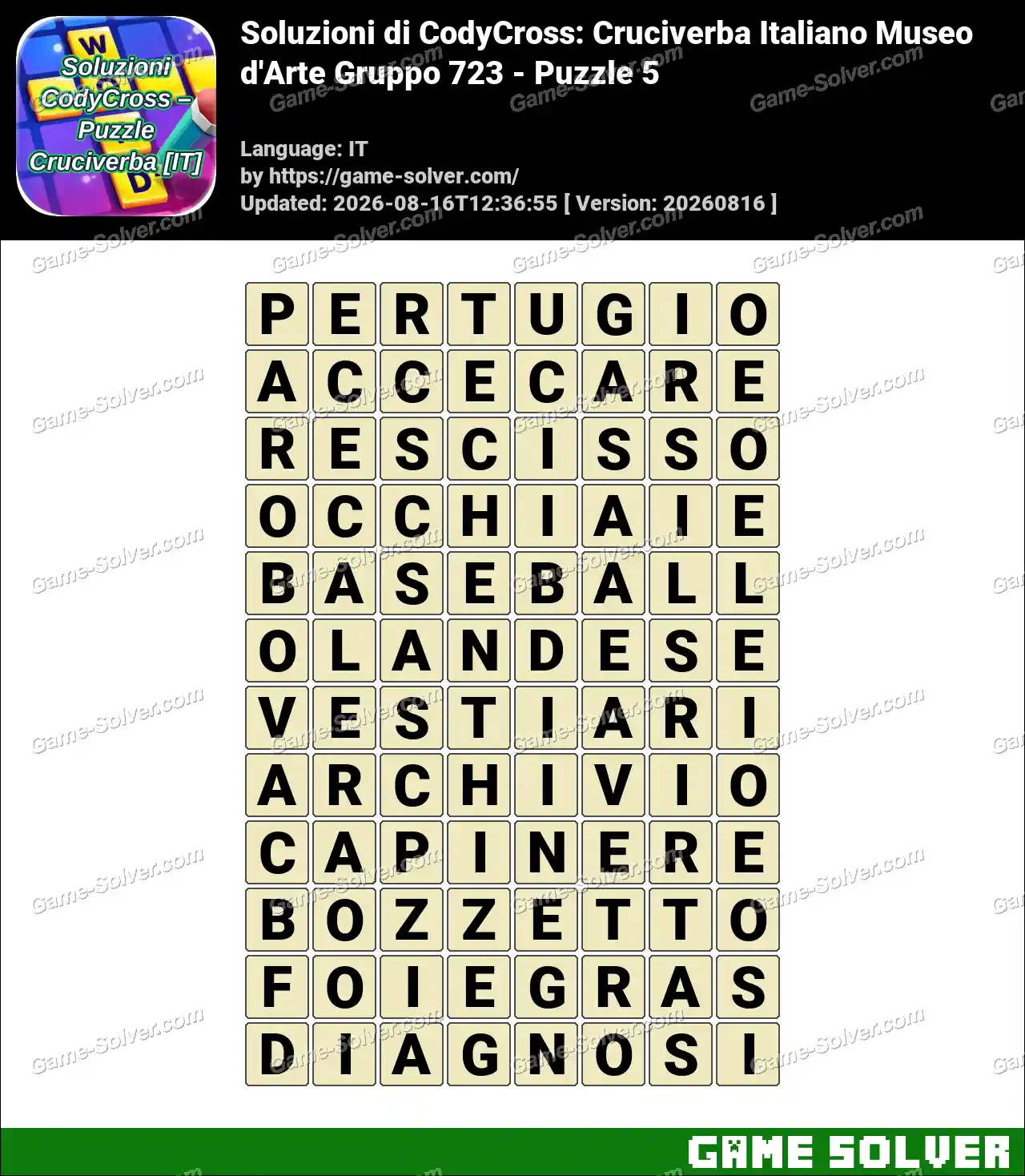 Soluzioni di CodyCross: Cruciverba Italiano Museo d’Arte Gruppo 723 – Puzzle 5